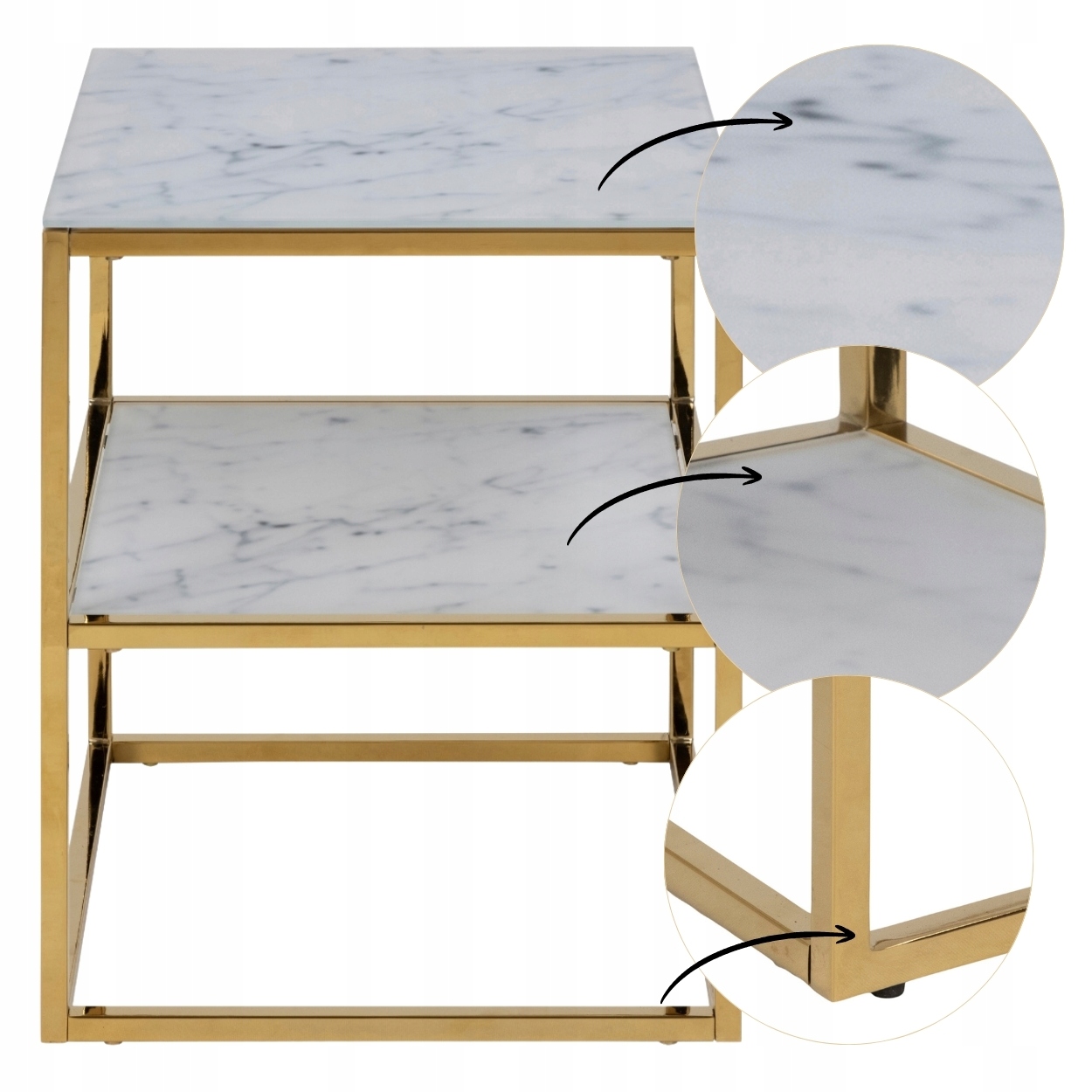 Nočná Skrinka S Marmuru Efektom nočný stolík do spálne regál glamour