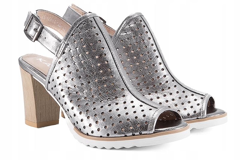 Karino 1997/078-P Dámské Sandály Na Podpatku, stříbrné