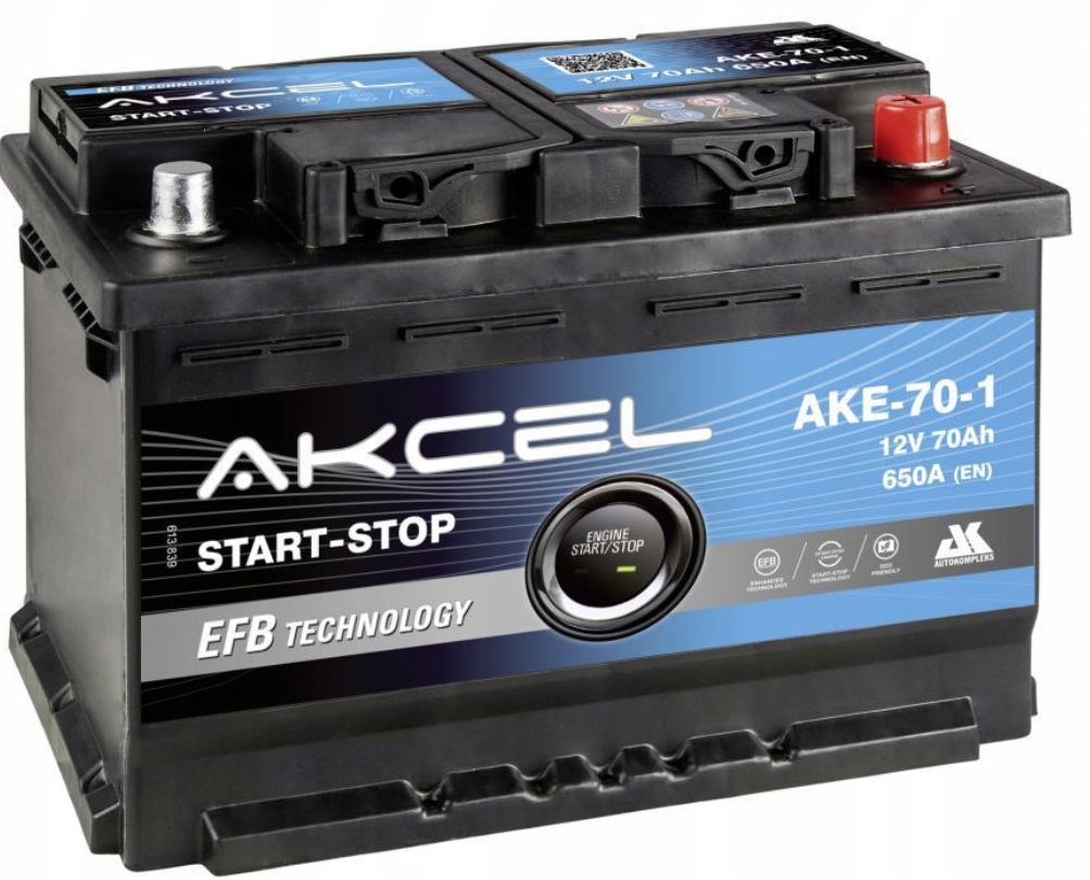 AKE-70-1 - АККУМУЛЯТОР AKCEL 12V 70AH P + 650A EFB START STOP