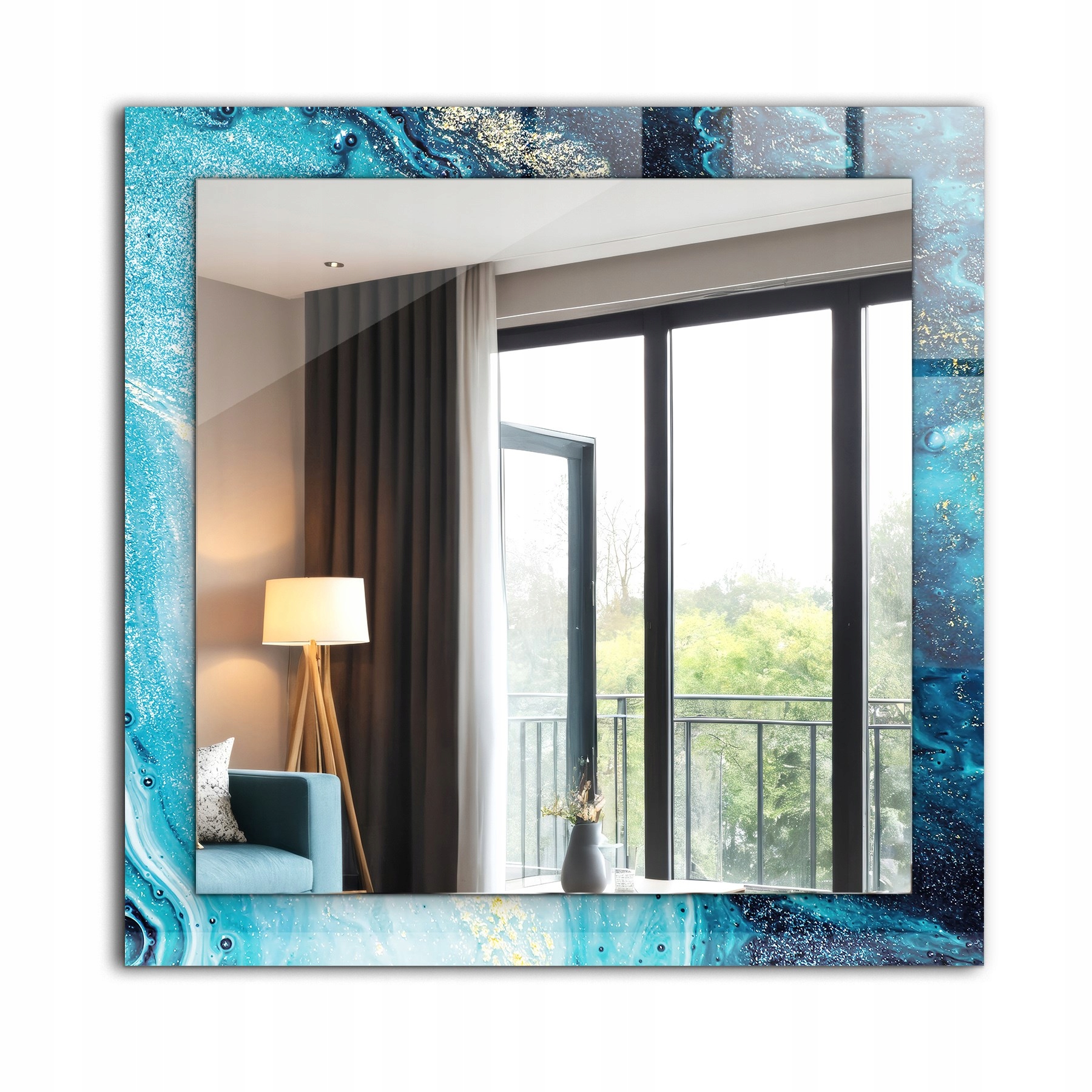Štvorcové zrkadlo s potlačou grafiky 60x60 Abstraktné umenie modré