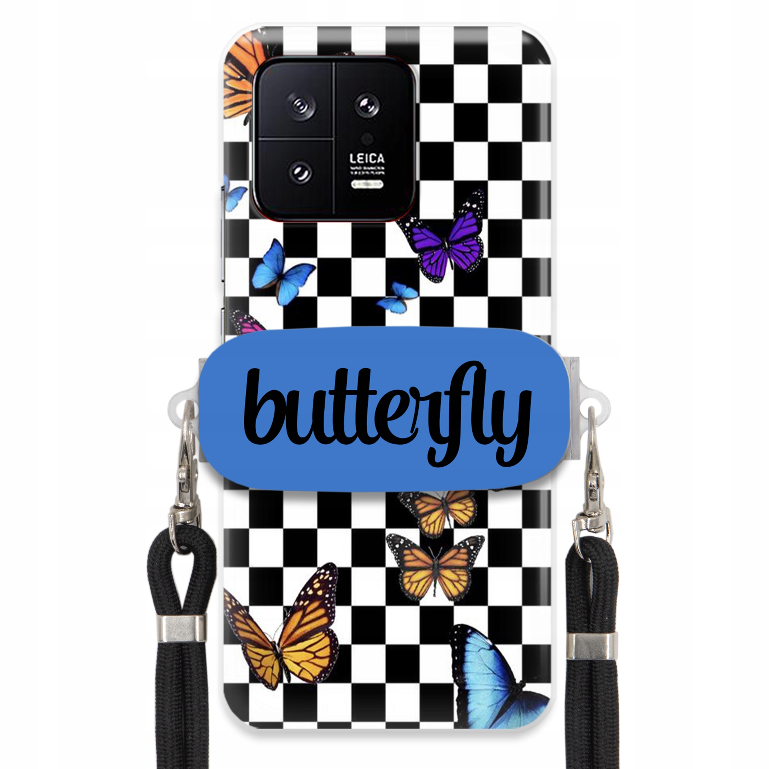 Puzdro Pre Xiaomi 13 Case, Obdĺžnikový Držiak, Čierne Vodítko, Butterfly Motýle