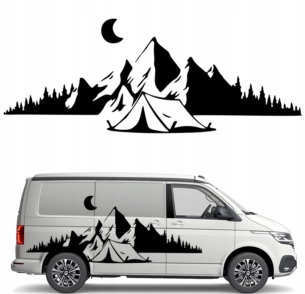 Nálepka Grafika na karavan Mountains Hory Camping Les Moon 43x112
