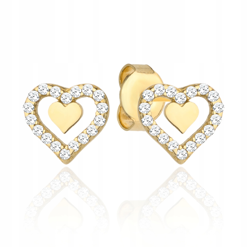Náušnice zlaté 585 srdíčko v srdci osázeném zirkony na tyči 14k
