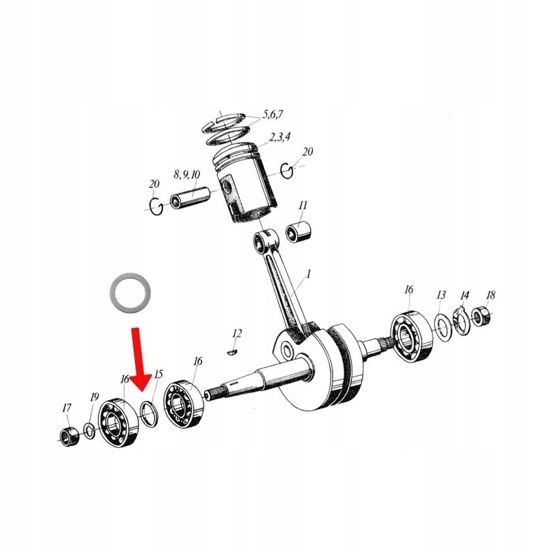 Podkładka między łożyskami wału korbowego Komar Romet Ogar Motorynka HQ PL Numer katalogowy części 030210