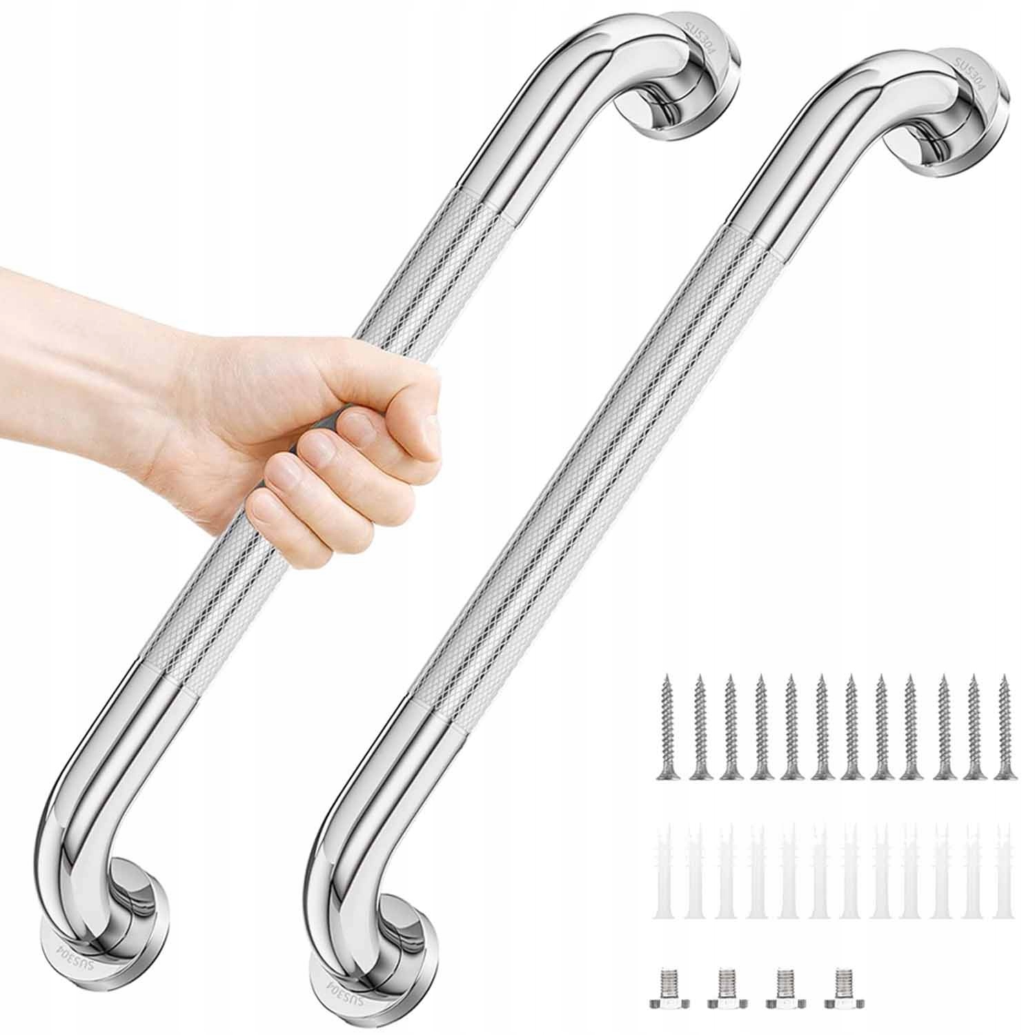 Poręcz Uchwyt Łazienkowy Prosty Do Wanny Drzwi x2 Chrom Pod Prysznic 40CM