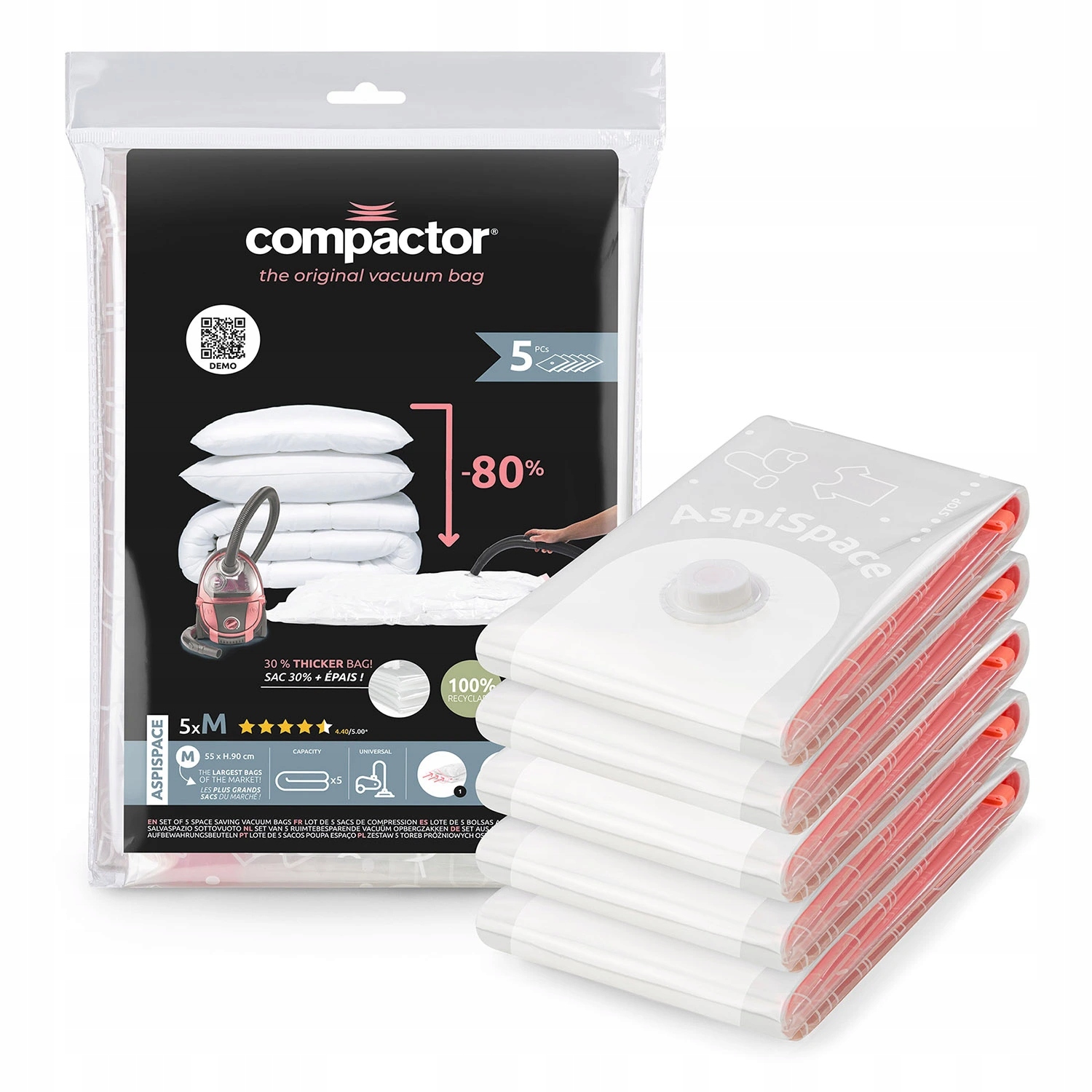 Levně Sada 5ks vakuových úložných pytlů Compactor Bag Aspispace M 70 litrů, 55 x