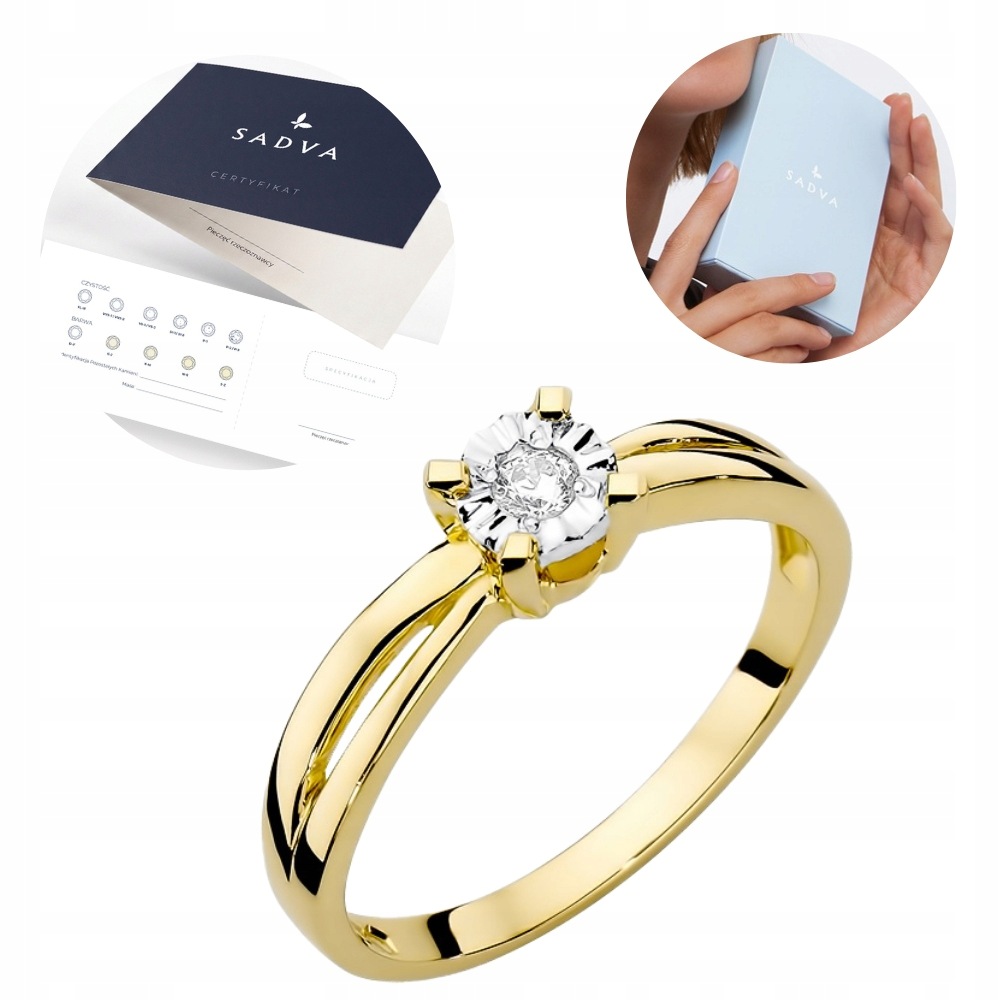 Złoty Pierścionek Zaręczynowy pr 585 z brylantem 0,08 ct Lilly 15 Sadva