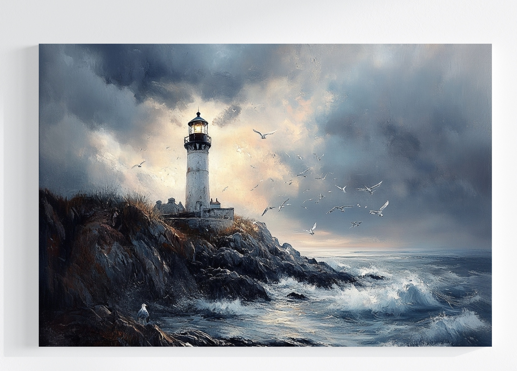 Obraz Na Plátně Canvas Krajina Moře Vlny Pobřeží Lucerna Mewy 120x80