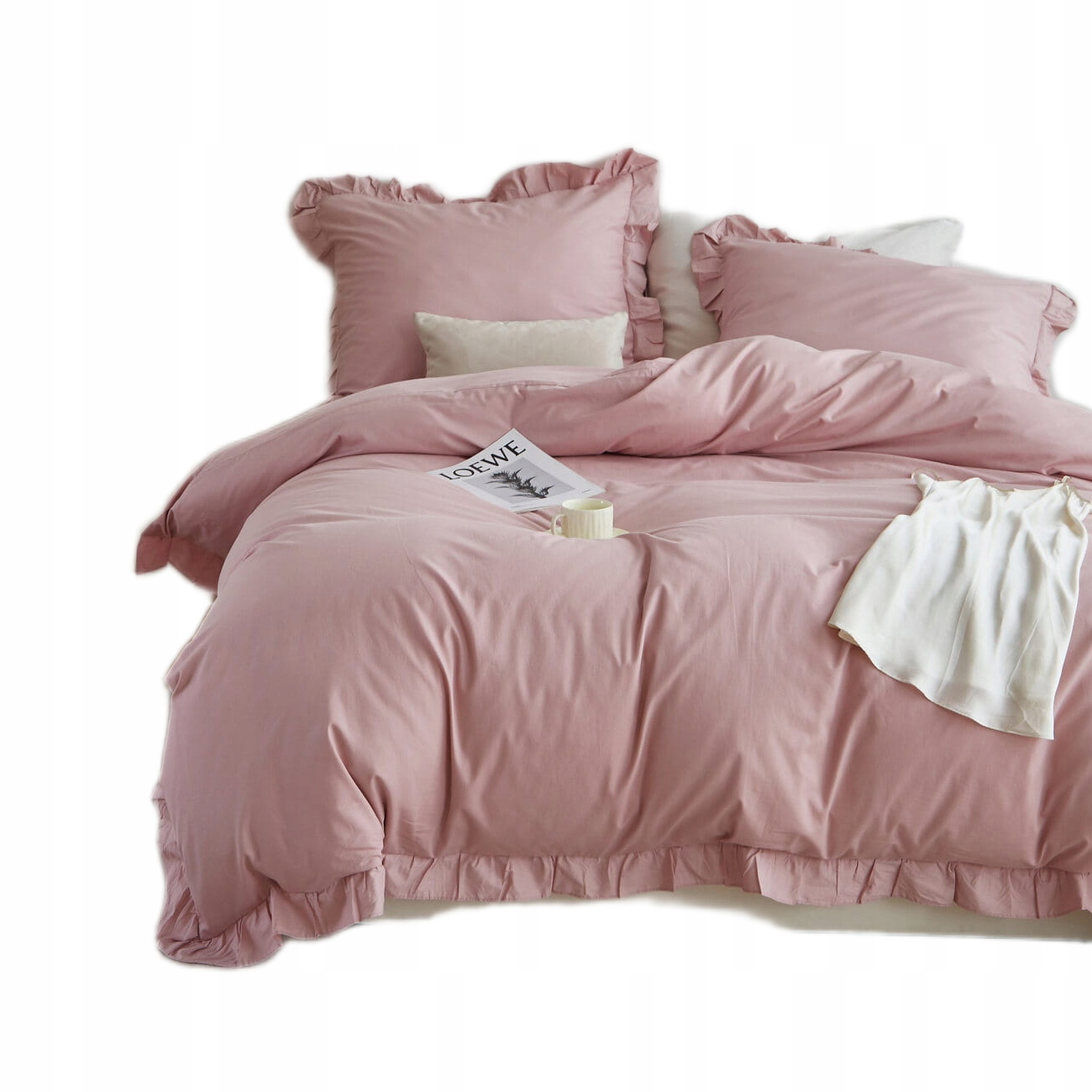 Posteľná Bielizeň bavlnená saténová tkanina 220x200 Ruffy Premium púdrová s volánikom