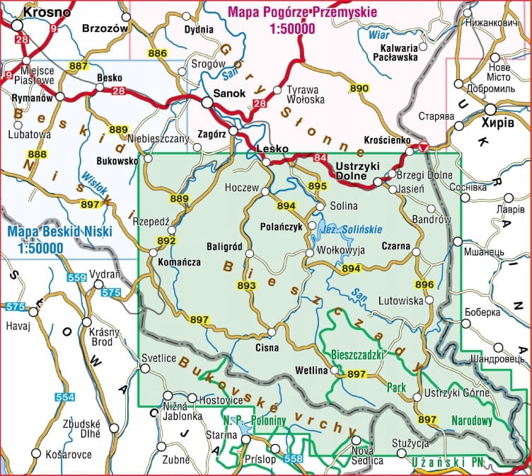MAPA TURYSTYCZNA LAMINOWANA BIESZCZADY WETLINA CISNA WYDANIE 2023 Rok wydania 2023