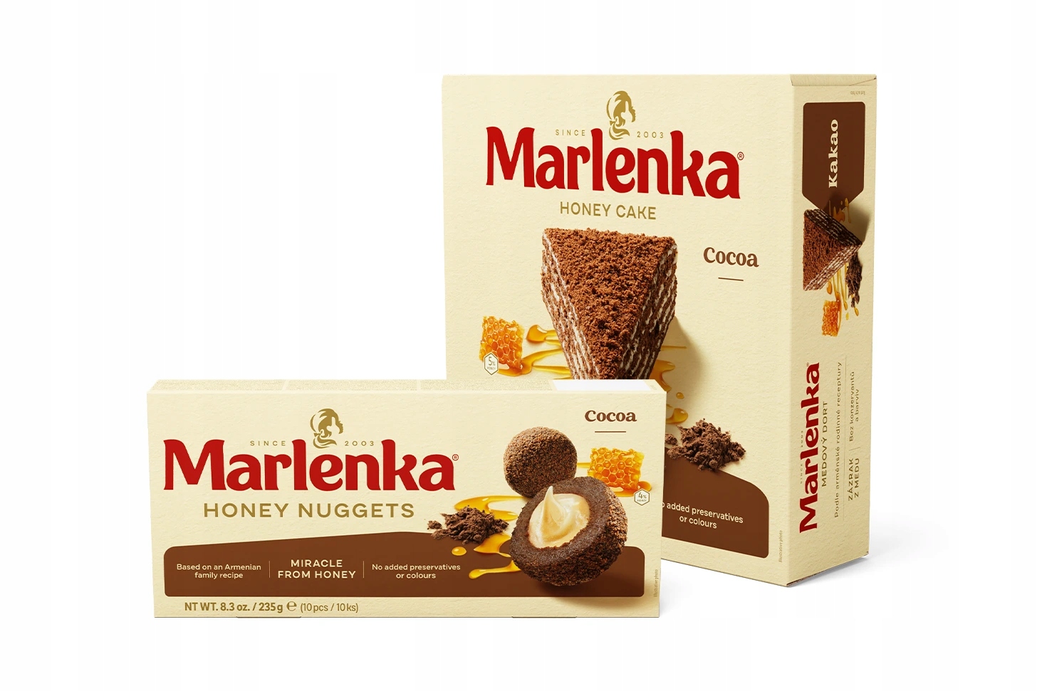 Levně Marlenka Duopack Medový dort s kakaem 800 g a Medové kuličky s kakaem 235