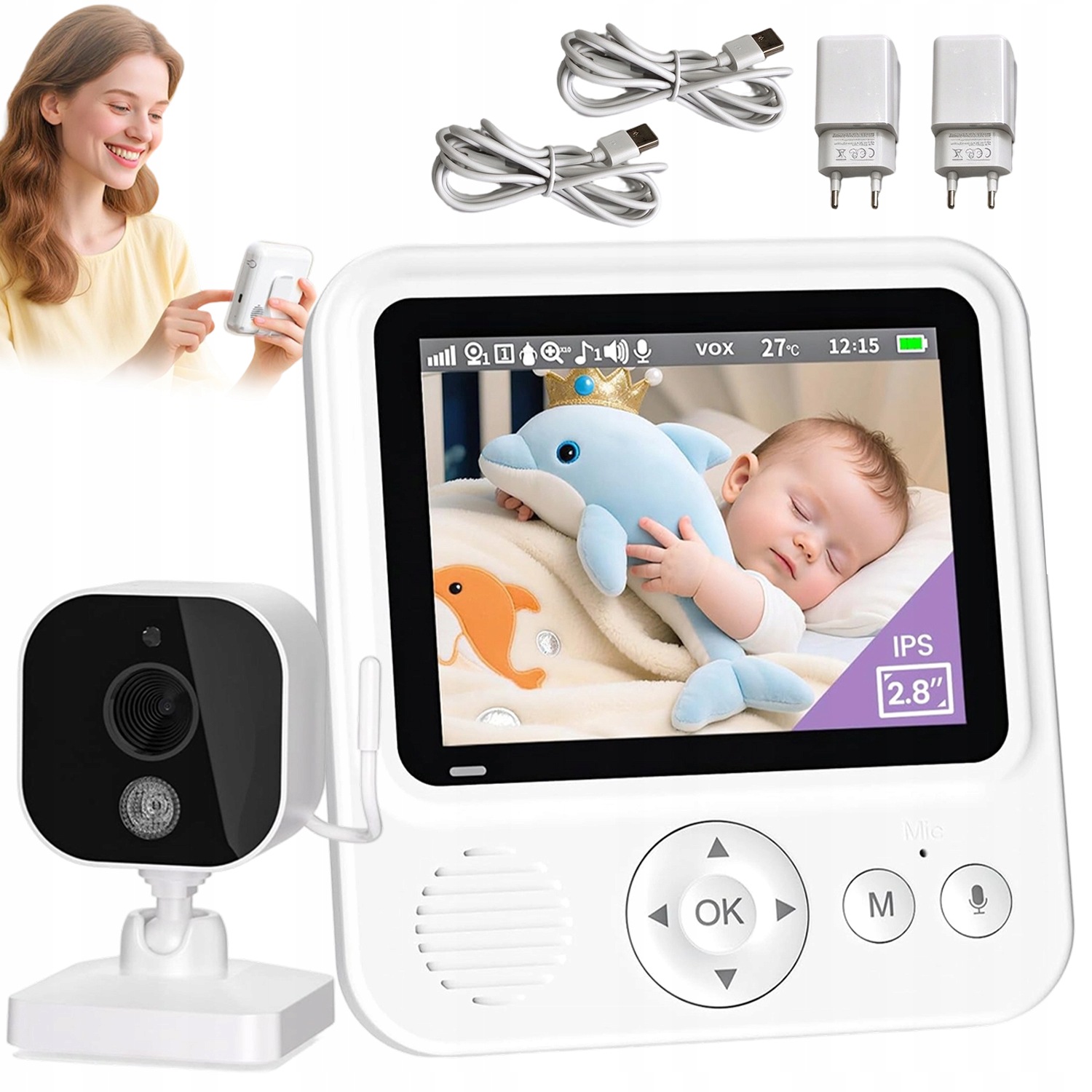 Niania Elektroniczna Z Monitorem Kamerą 4X/2X Zoom Tryb Nocny Eco Mode 720P