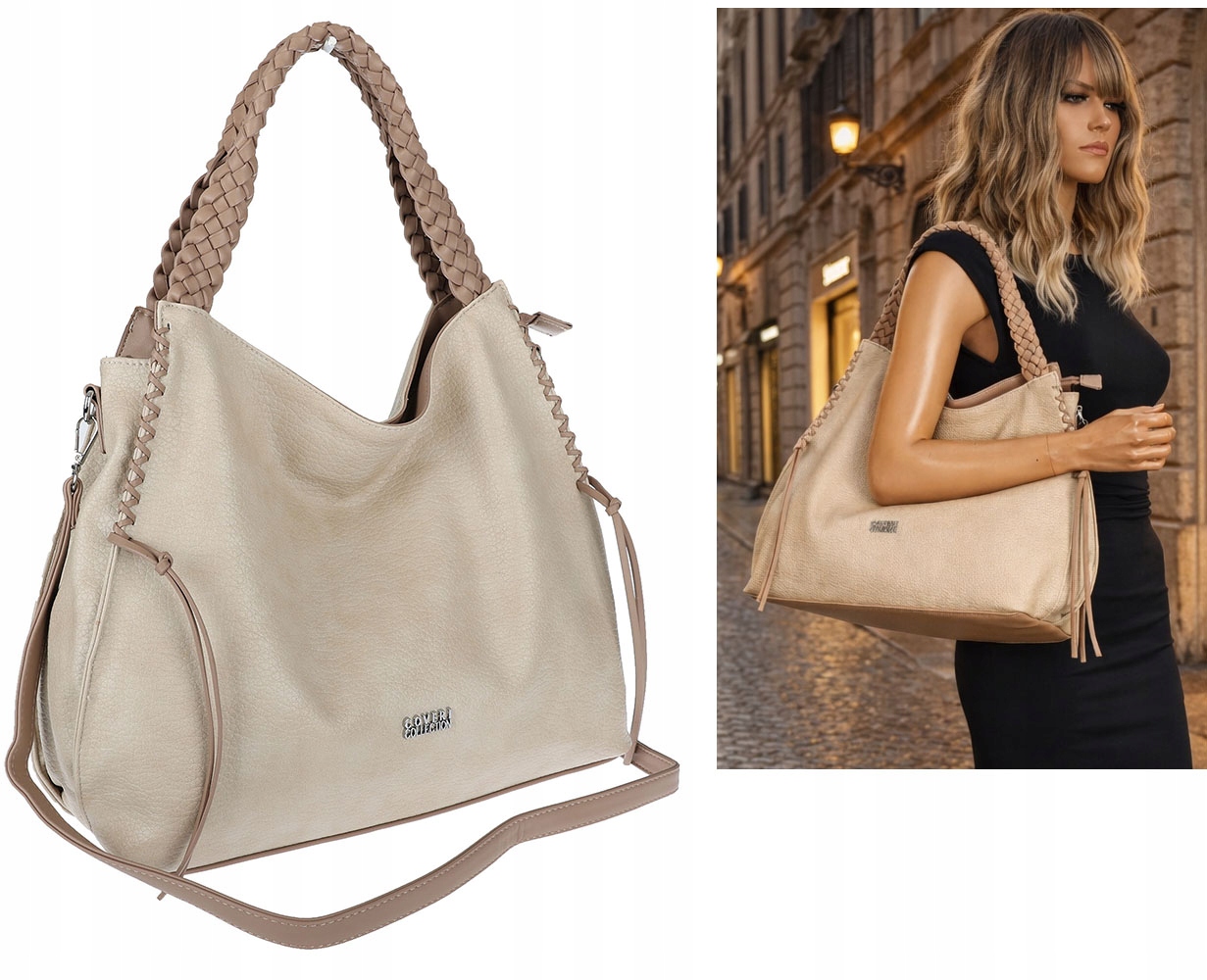 Torebka Damska Worek Shopper Torba na Ramię duża pajemna CC6703 Beżowa