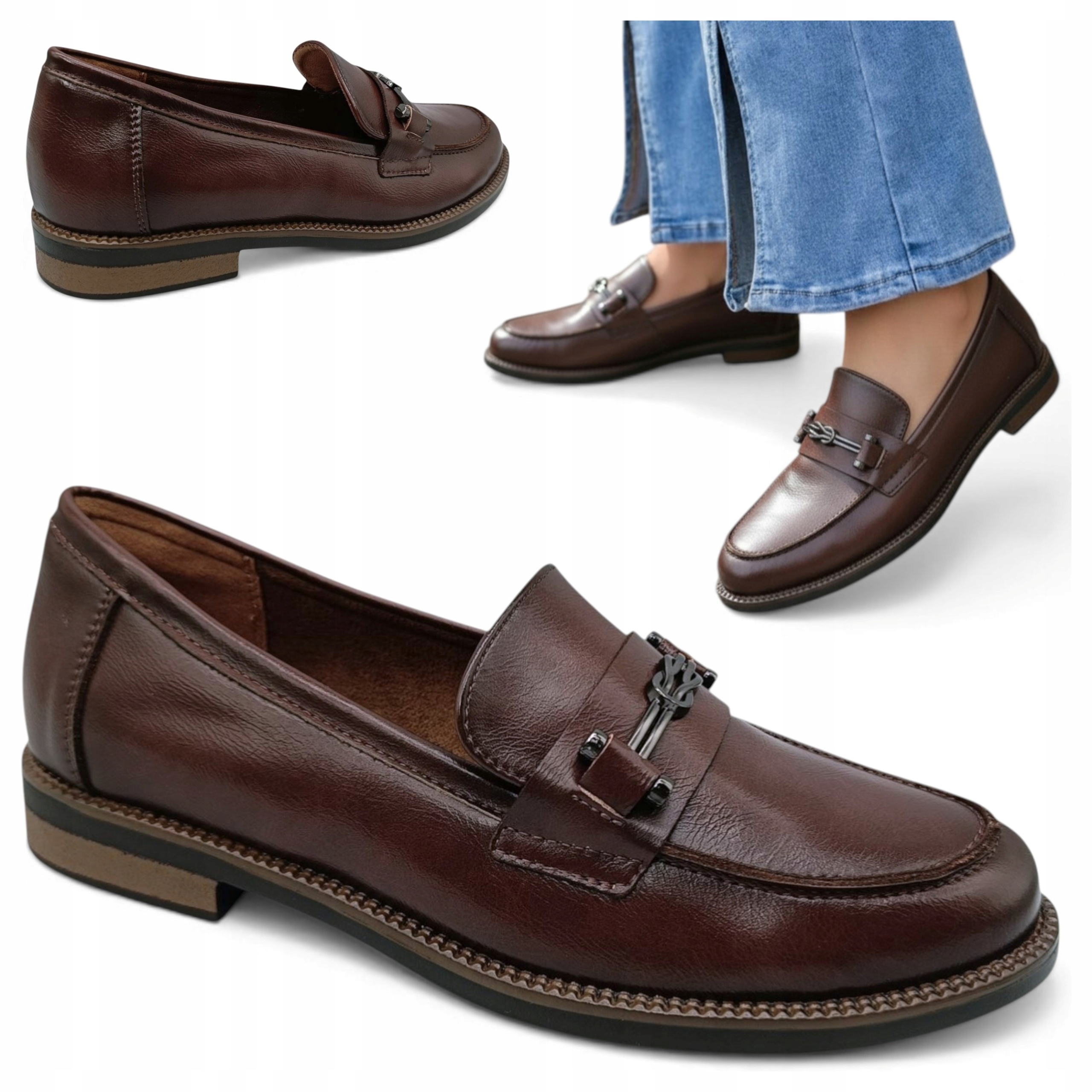 39 Vinceza Dámské polobotky Přírodní Kůže Ploché Letní Módní Hnědé