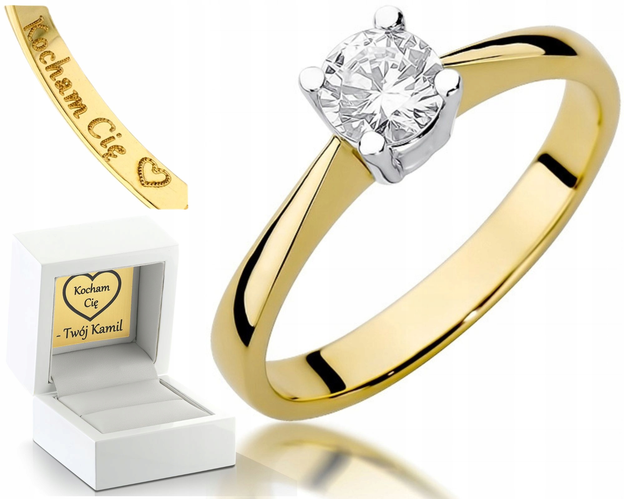 Klasický Zlatý Prstýnek S Briliantem A Diamantem Pro Ženu