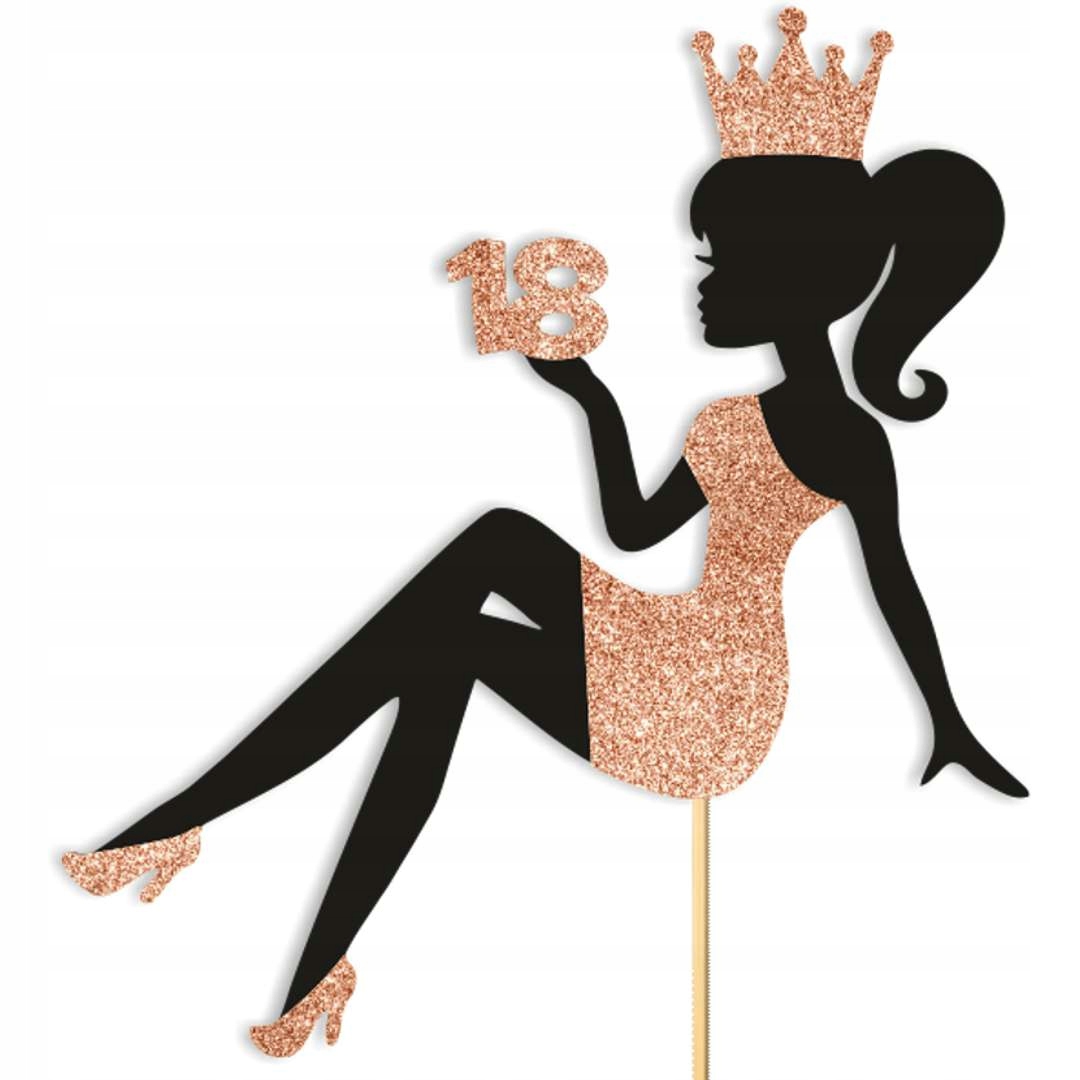 czarny TOPPER ozdoba TORT 18 URODZINY rose gold