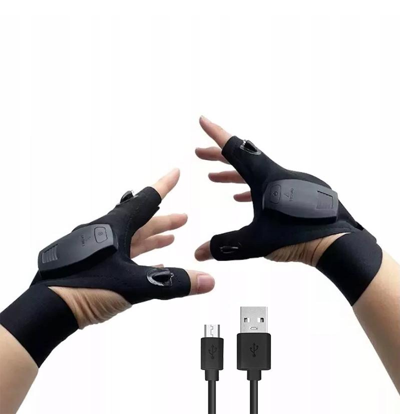 RĘKAWICZKI LED USB RĘKAWICZKI Z LATARKĄ LED ŚWIECĄCE RĘKAWICE ładowane USB