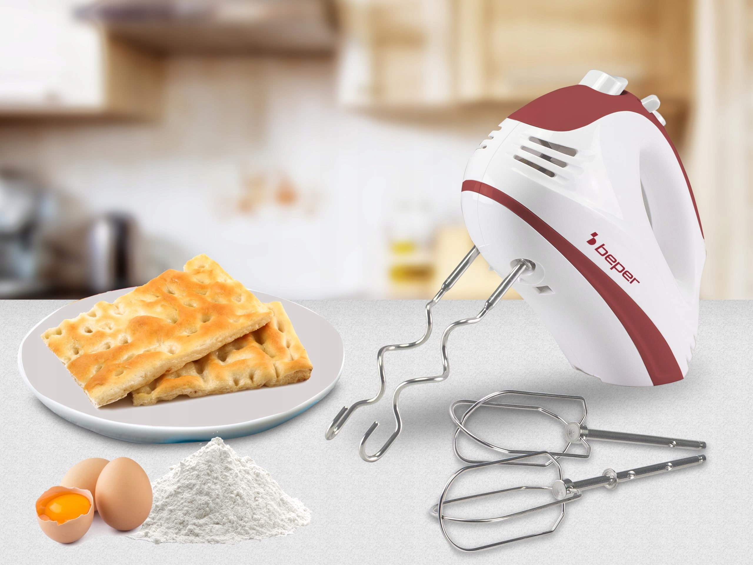 BEPER Mikser Ręczny 300W, 5 Prędkości, Turbo, Ergonomiczny, Biały/Czerwony — miniatura 7