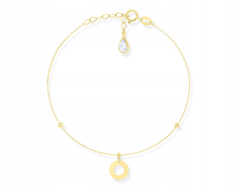 Zlatý náramek Dámský 585 kulatý přívěsek s lesklými kuličkami