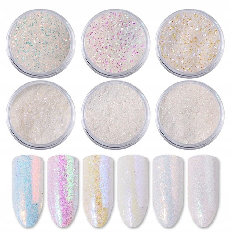 

Zestaw pyłków do zdobień manicure 5 szt. brokat