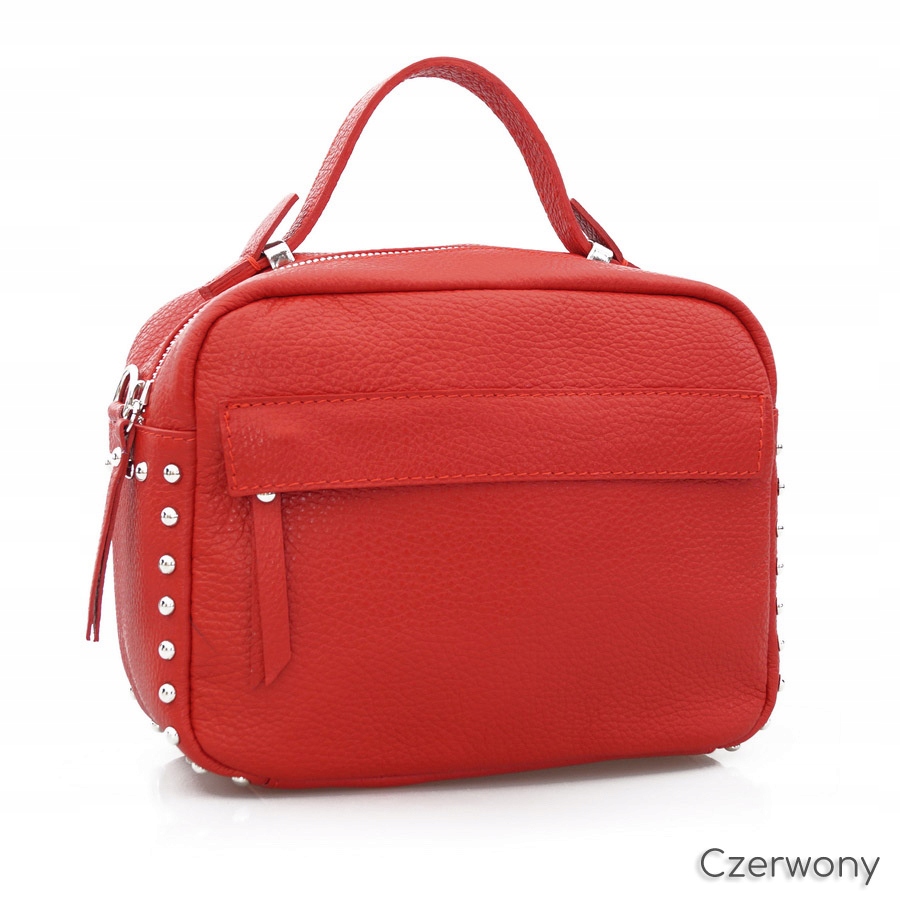 TOREBKA skórzana kuferek z ćwiekami CZERWONA Głębokość produktu 11 cm