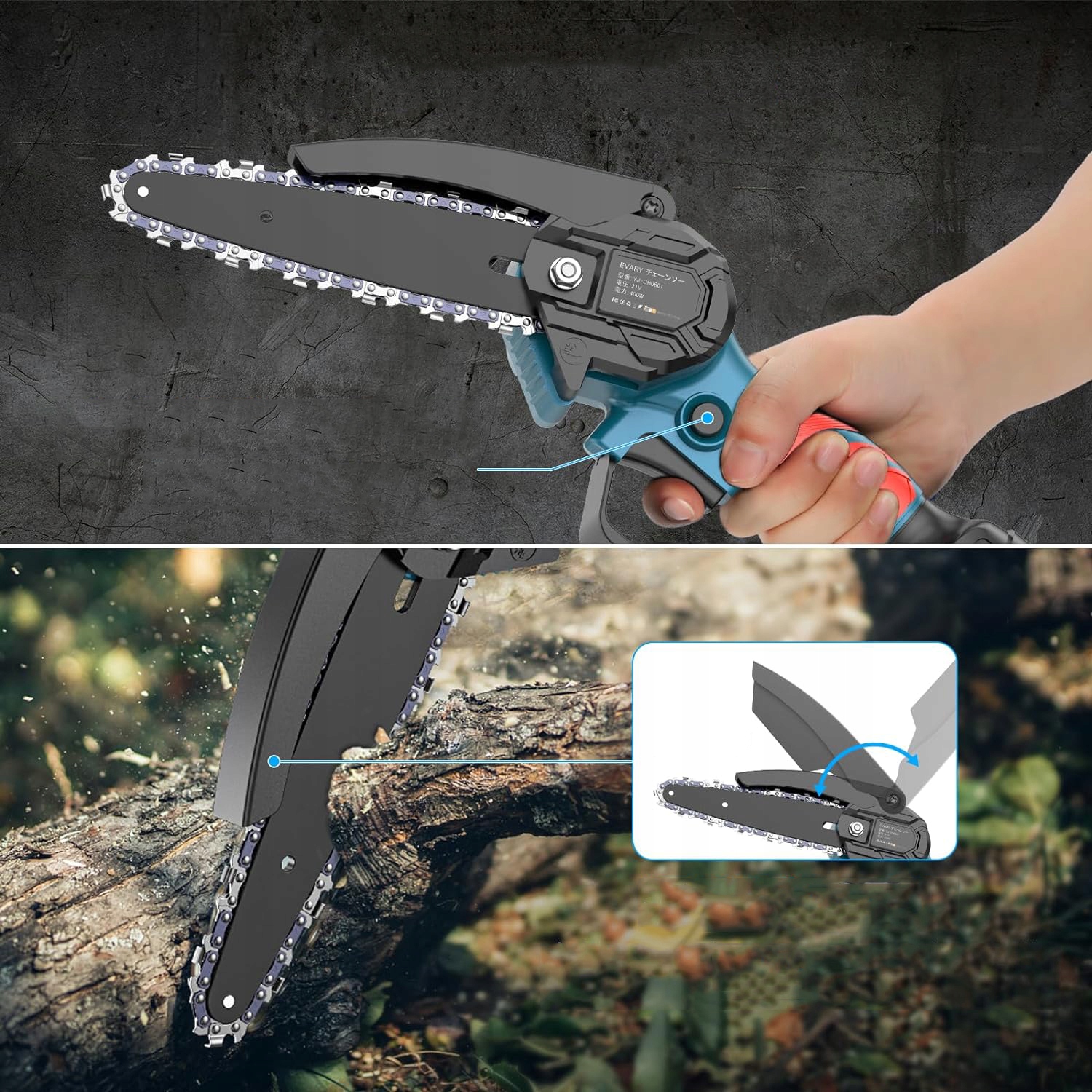 PIŁA ŁAŃCUCHOWA AKUMULATOROWA PIŁA ŁAŃCUCHOWA 6 CALI + BATERIE×2 Napięcie akumulatora 21 V