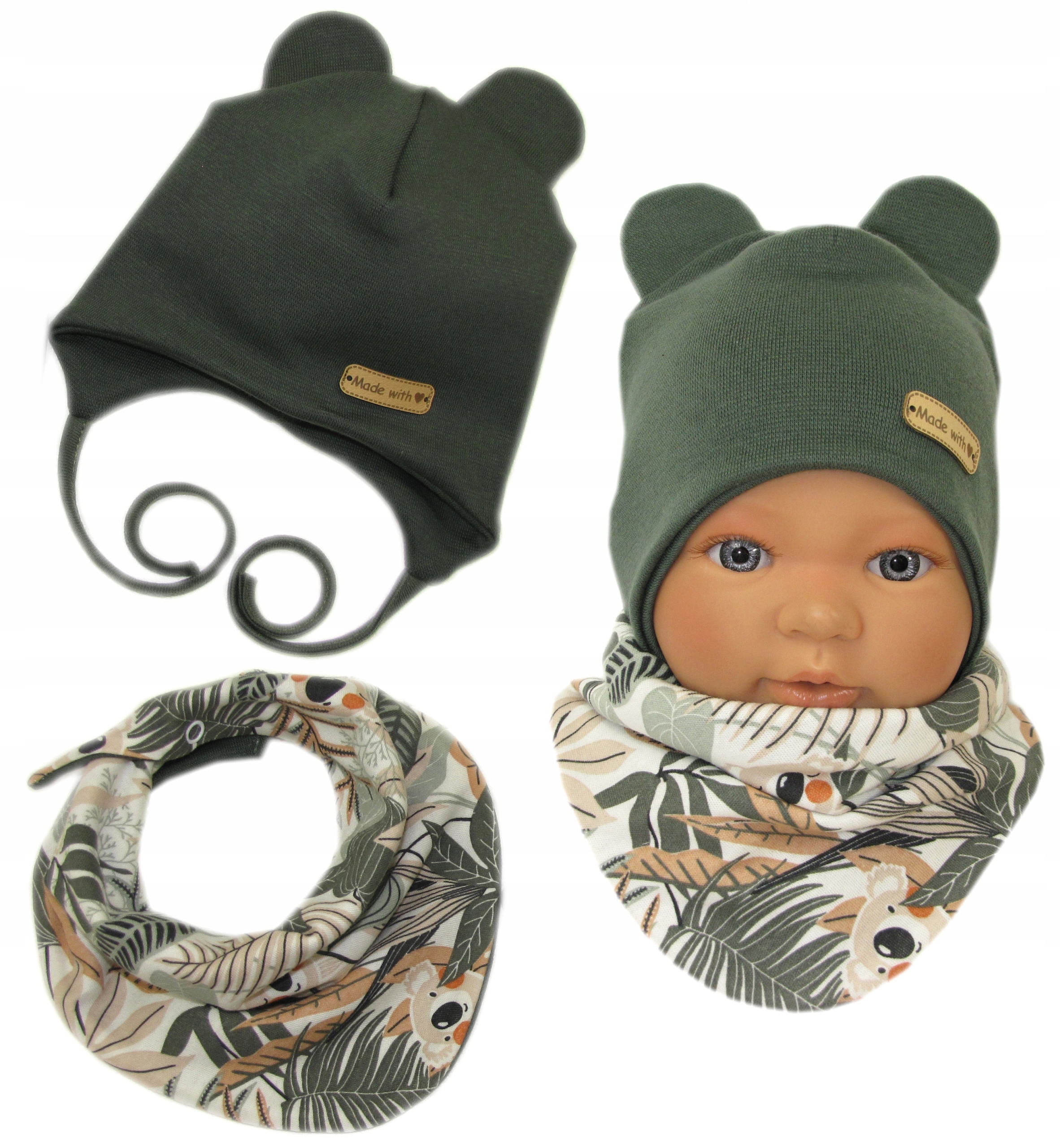 

Komplet Czapka Apaszka 46-48cm Oliwkowa 12m+