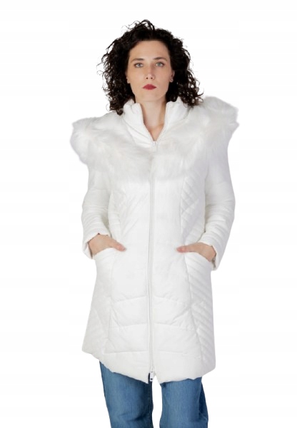 Guess Bílá Bunda S Prošíváním A Kožešinovým Límcem Xs Gnn