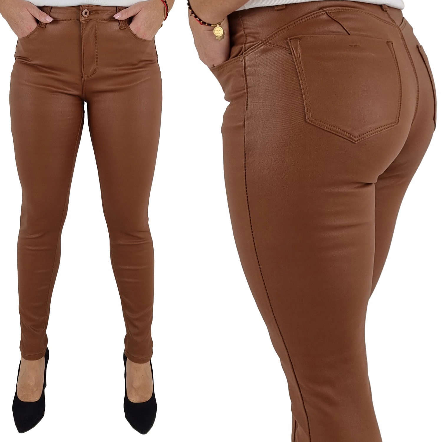 # OCIEPLANE SPODNIE DAMSKIE - WOSKOWANE SKÓRA Push - Up # Marka bez marki