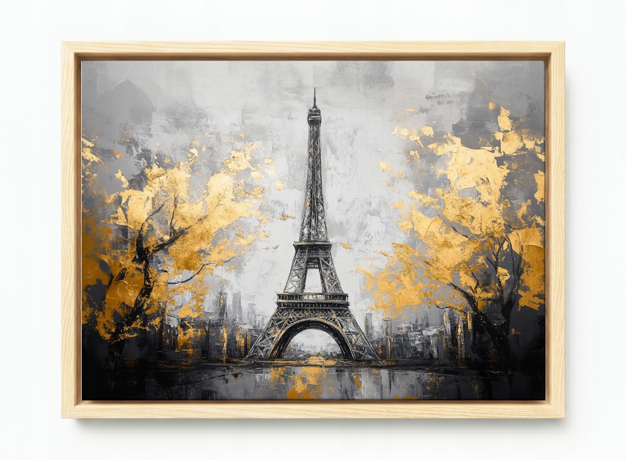 Obraz Rám Americký Box Město Paříž Eiffelova Věž Zlato Glamour Art 120x80