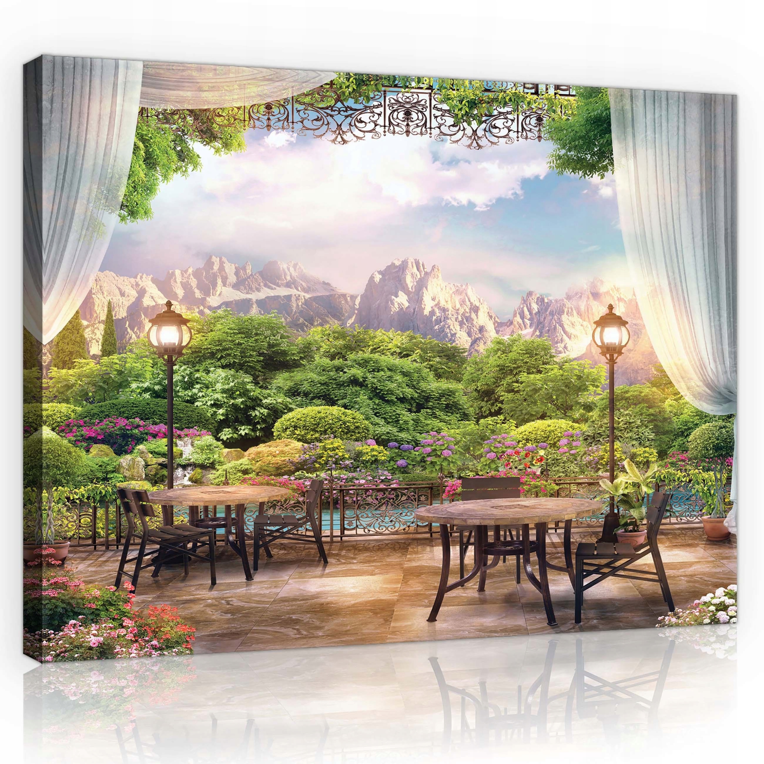 Obraz 100x75 Útulná terasa výhled na hory kvetoucí zahrada klid příroda