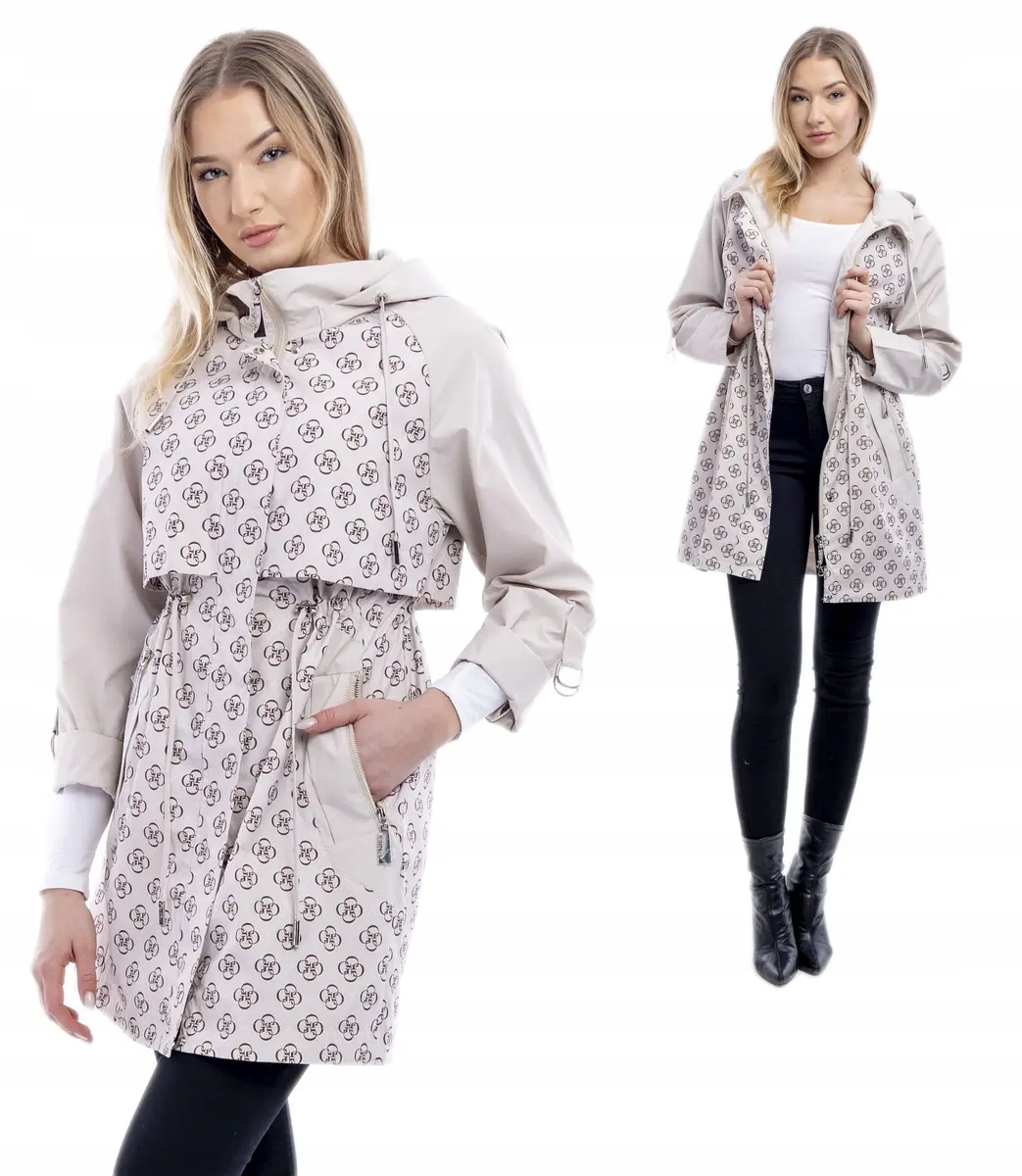 Kurtka Przejściowa z Kapturem Vaston Jasno-beżowa Stylowa