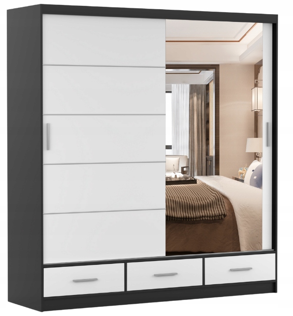 Skříň posuvná Florence 200 se zrcadlem police šatní skříň Czb velká Výrobce