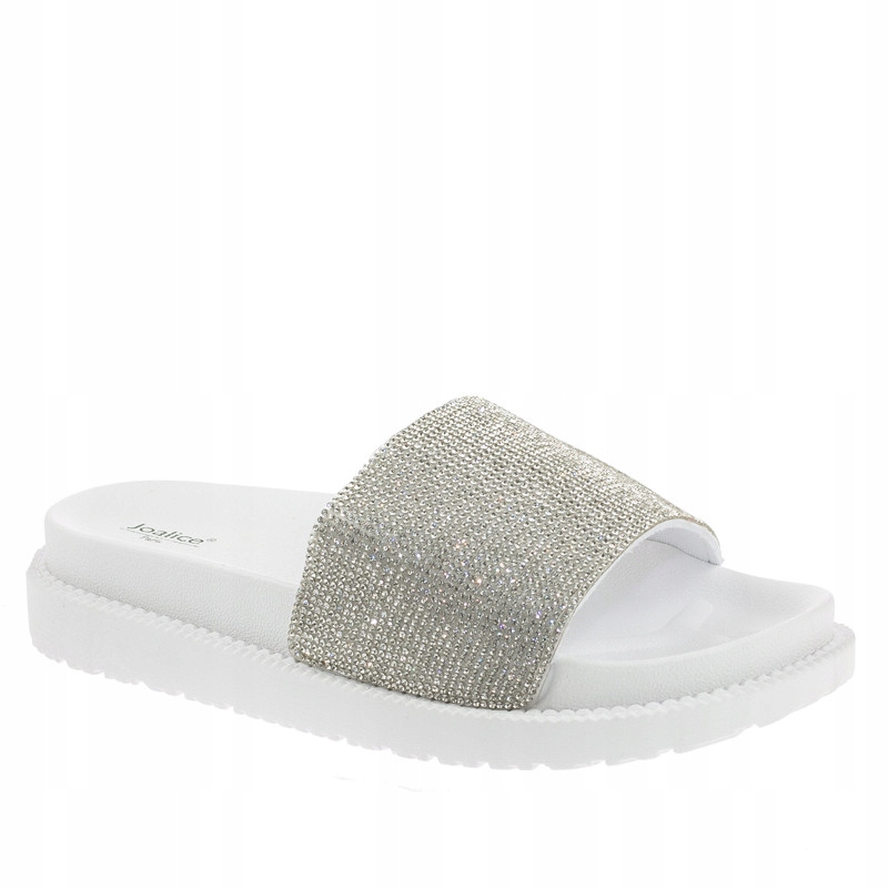 BIAŁE SREBRNE KLAPKI PLATFORMA CYRKONIE SF-01 r.39