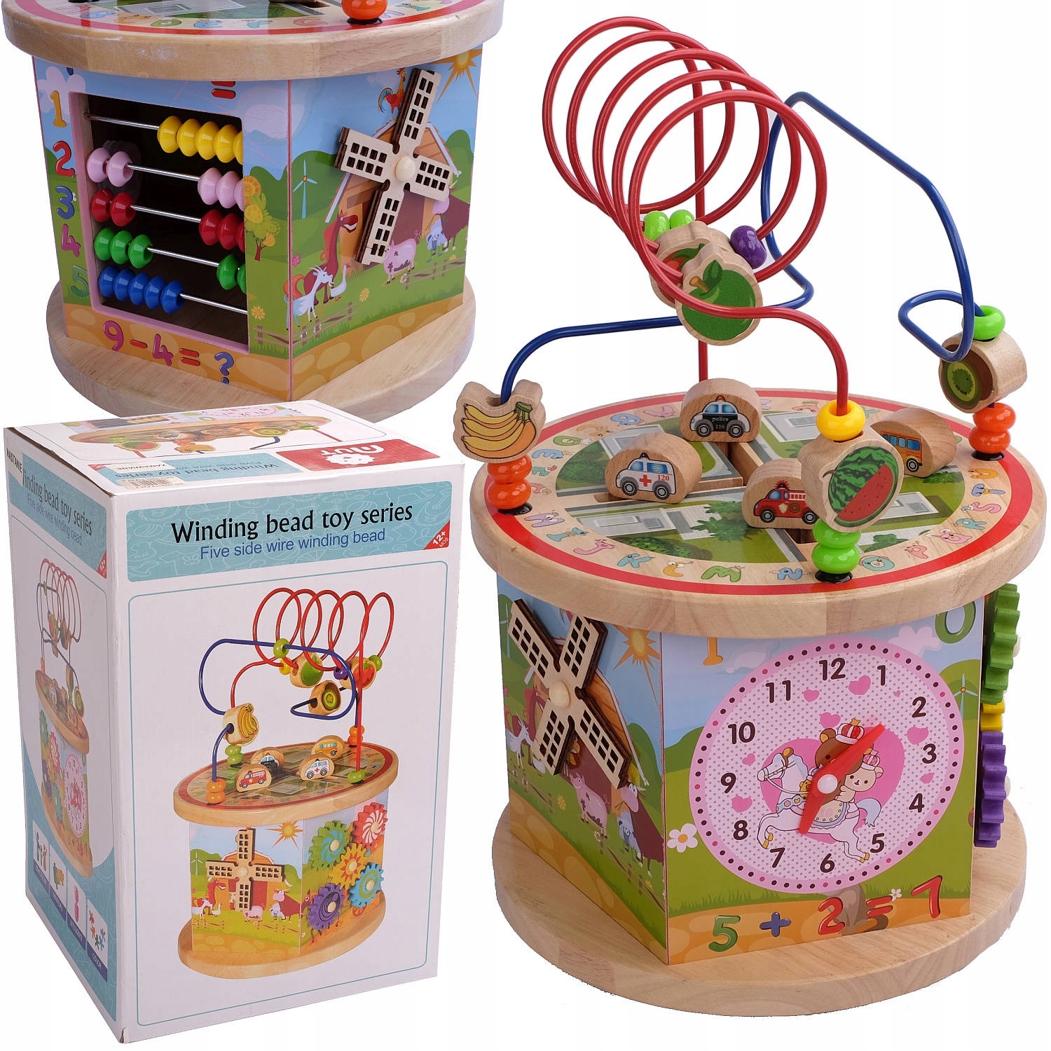 

Drewniana Kostka Edukacyjna 7w1 Sorter Labirynt