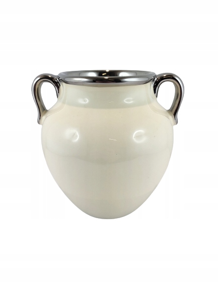 WAZON ECRU ZE SREBRNĄ OBWÓDKĄ AMFORA MAŁY