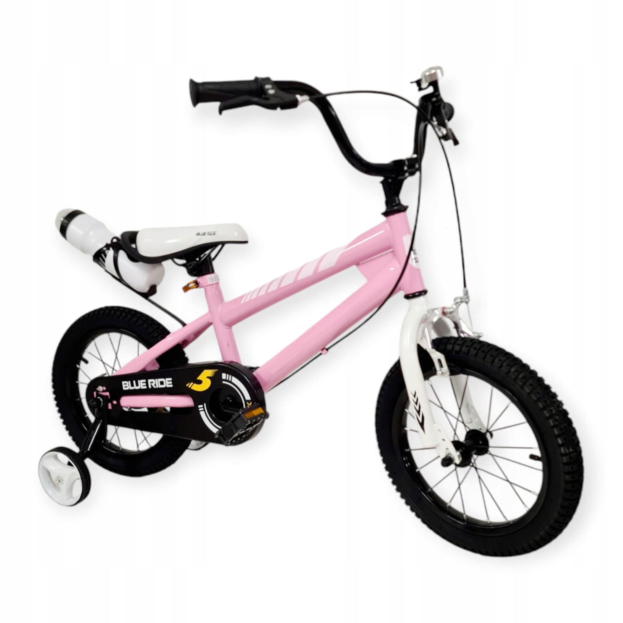 Rowerek rower dziecięcy 14 cali boczne koła bidon dzwonek różowy