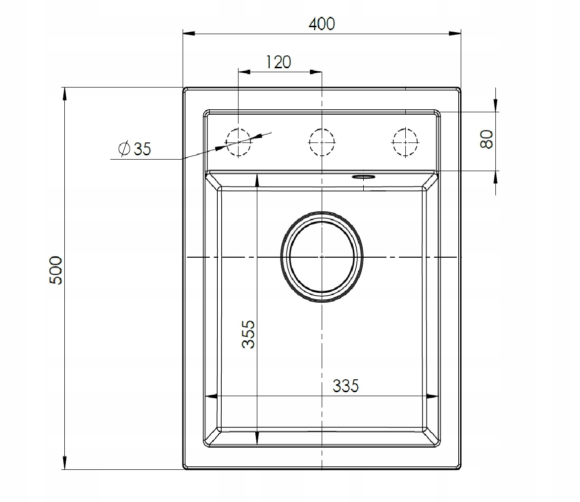 MODERNO ZLEW GRANITOWY MAŁY 3 OTWORY DO SZAFKI 40 Kod producenta 11A.GA040.99A.0011A
