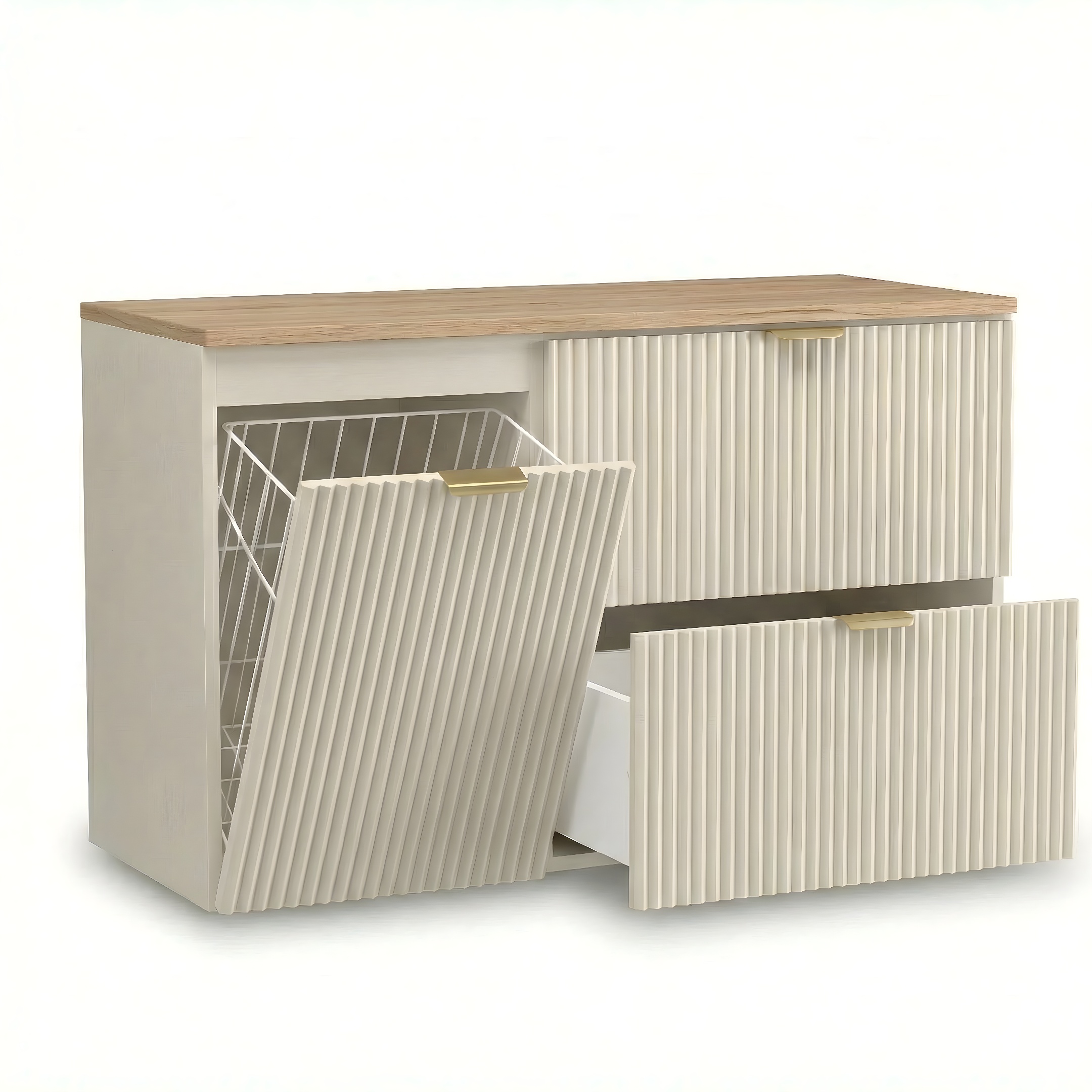 Skříňka pod umyvadlo s košem na prádlo 100 cm Kašmír s deskou Ořech Willy