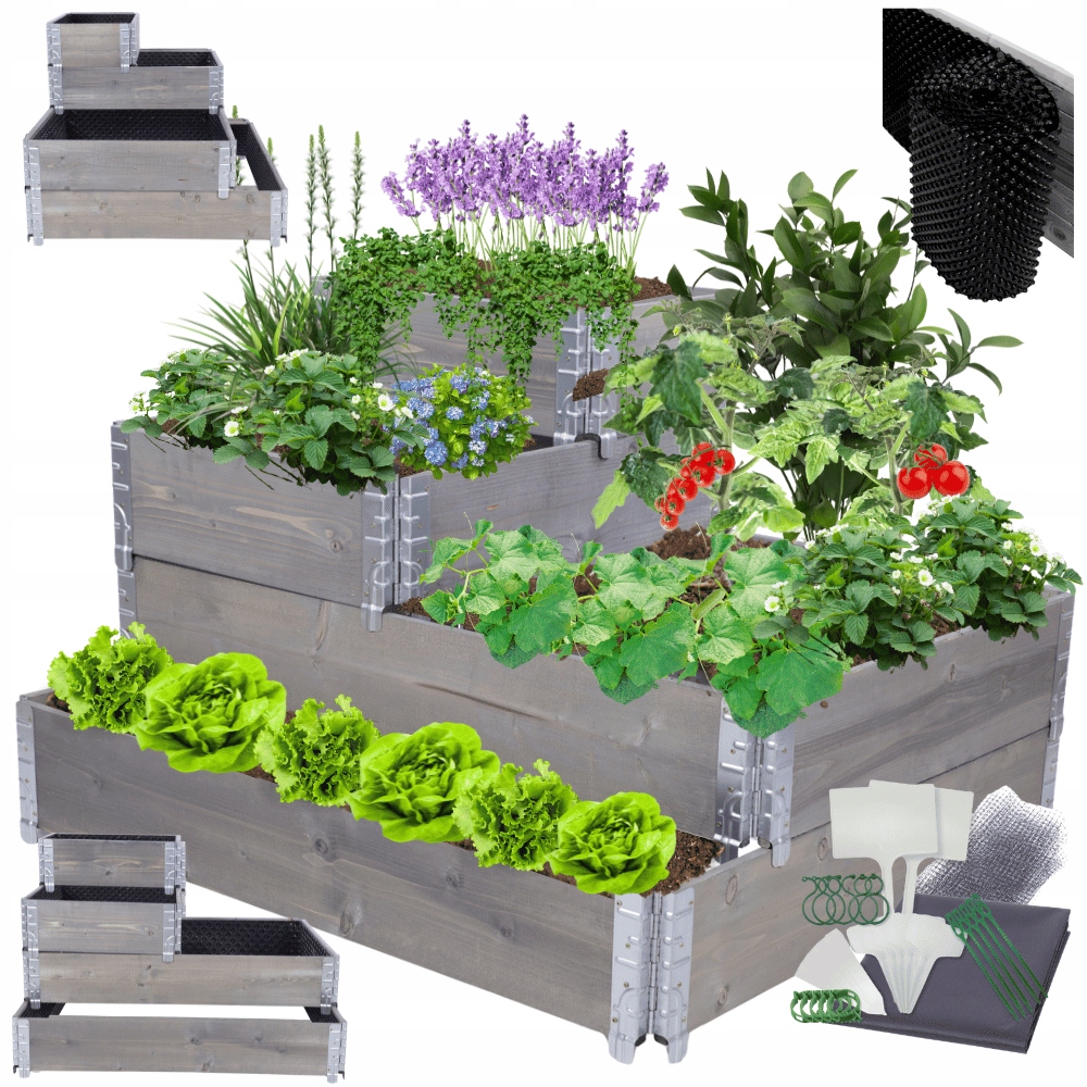 Vyvýšený patrový záhon s nastavitelnou impregnací Fólie Kubełki 60x120x100