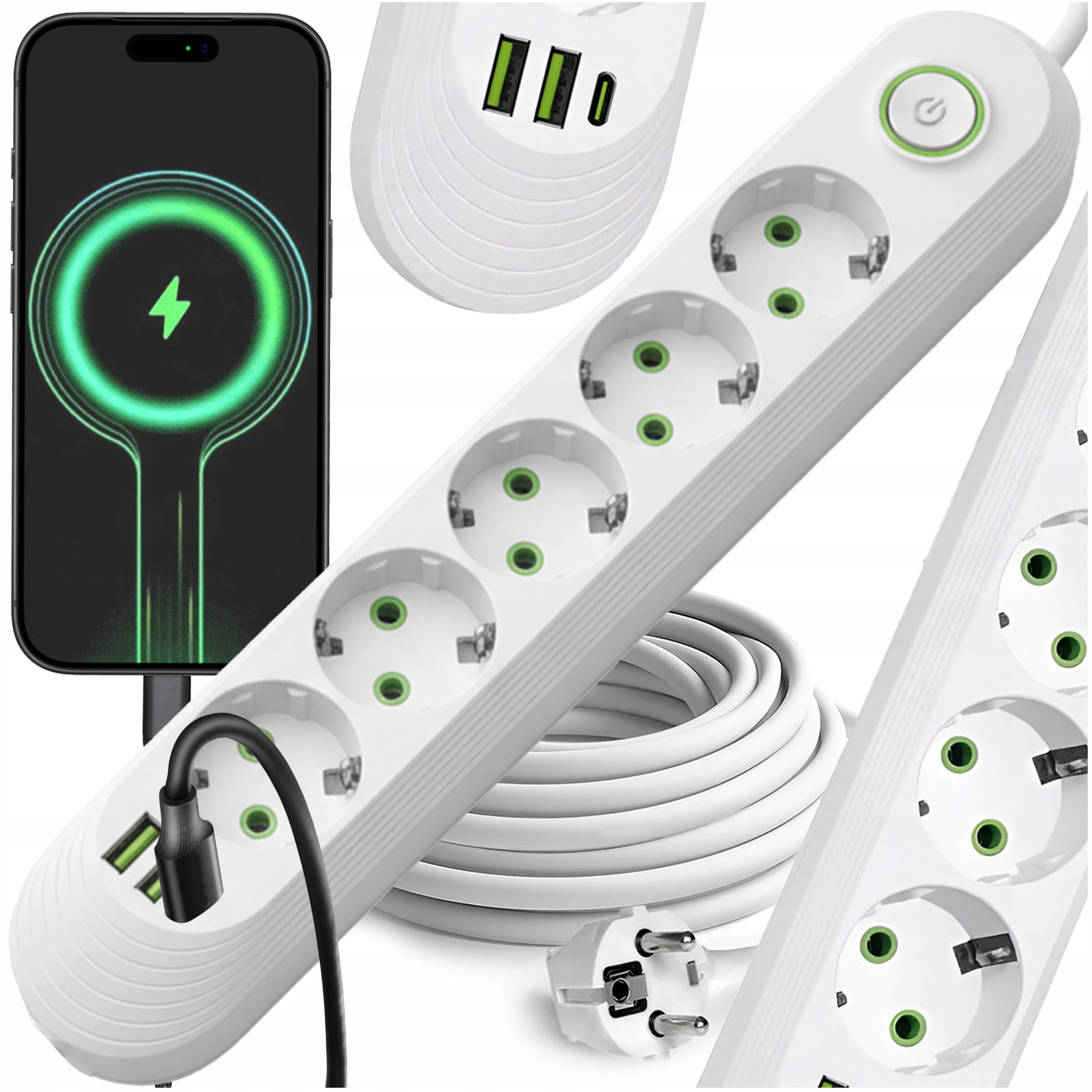 Przedłużacz listwa zasilająca sieciowa 5 gniazd 5 m 2xUSB 1xUSB-C włącznik