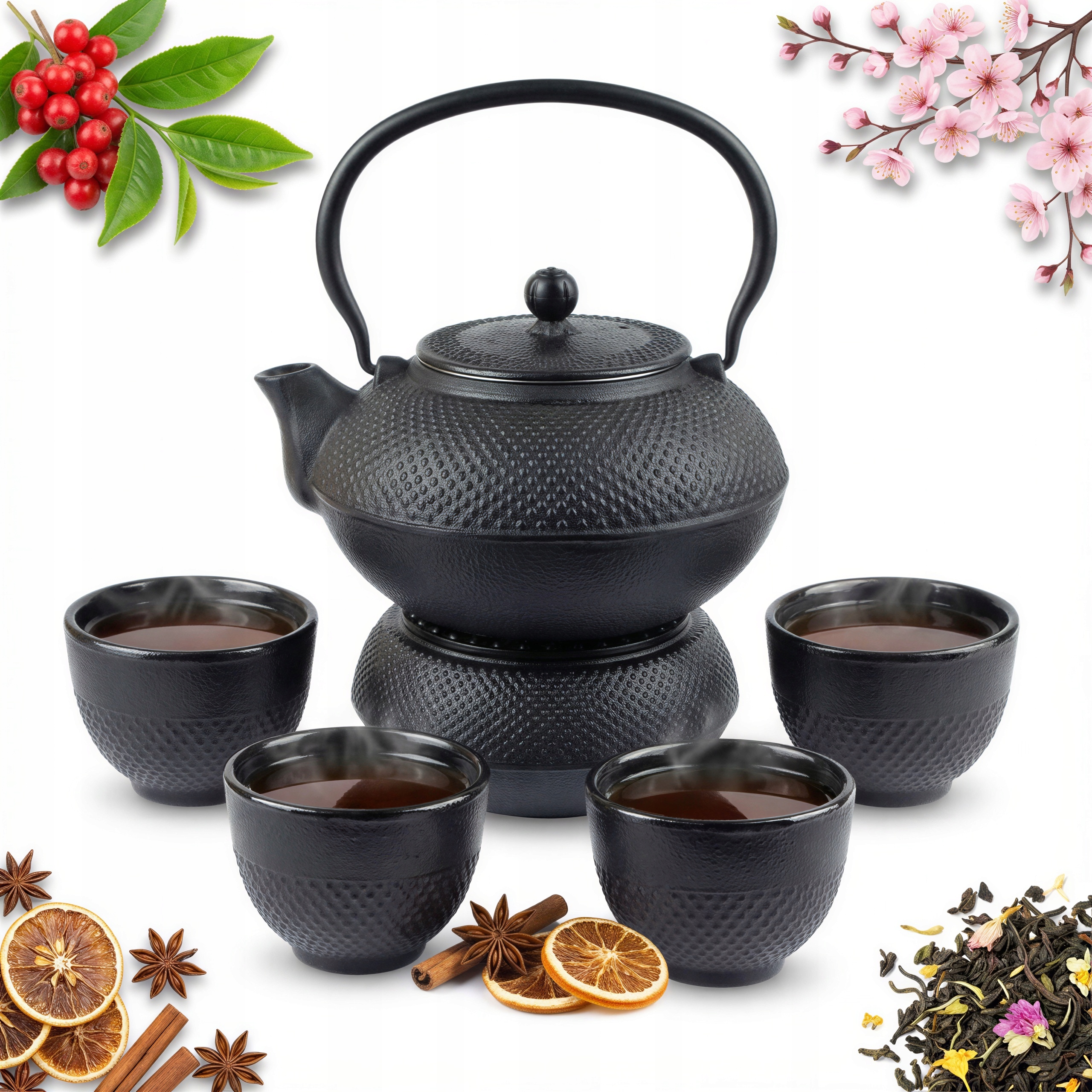 Kanvica 1,5L Liatinový Ohrievač 4x Šálky Sada