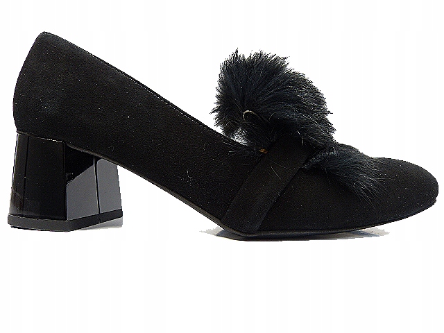 Elegantní dámské boty černé kožíšek semišové lodičky na podpatku Luca.C. 37