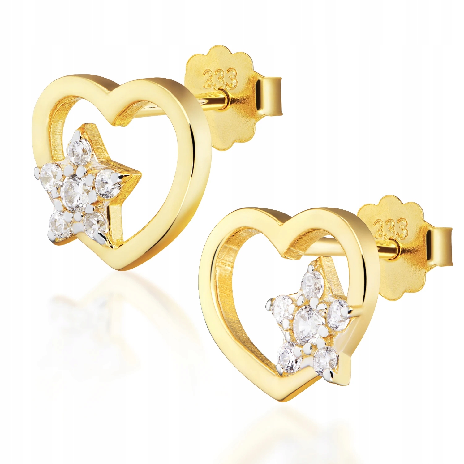Zlaté Náušnice 585 Srdíčka Se Zirkonem Hvězdičky Na Tyči Svaté Přijímání