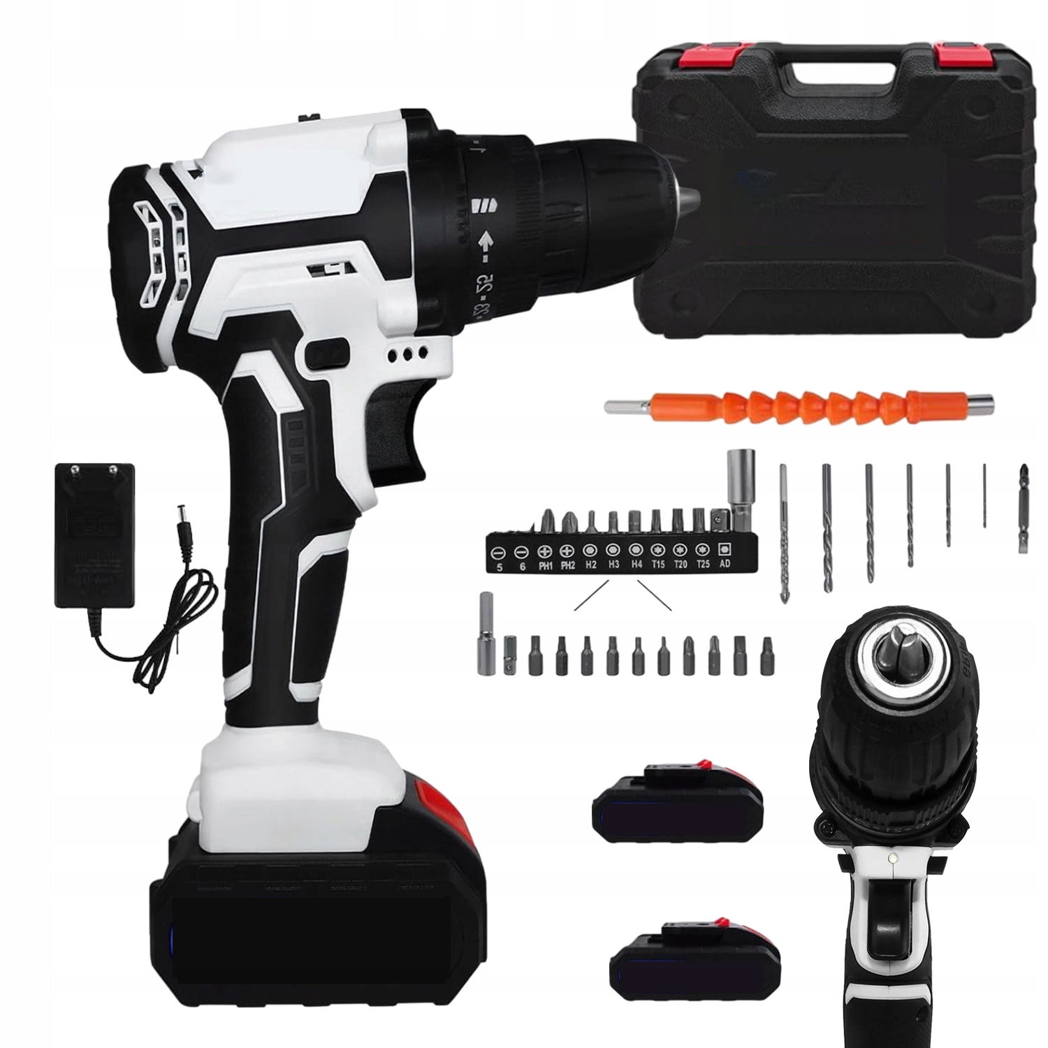 wiertarko wkrętarka akumulatorowa 21v wiertarka 2ah 45 Nm lampa robocza Led