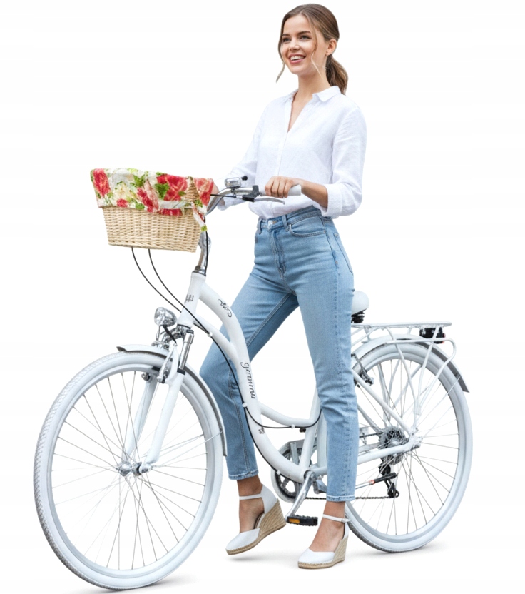 Piękny Aluminiowy Biały Rower Damski 28 Shimano 6 biegów miejski retro