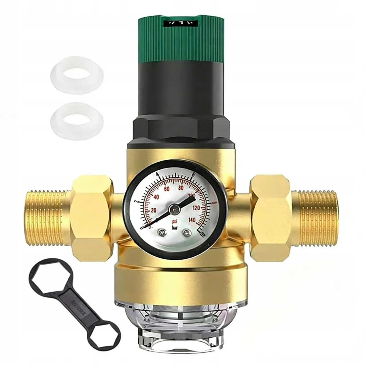 Mosazný Reduktor Tlaku Vody 1" DN25 3/4" DN20 S Filtrem A Manometrem