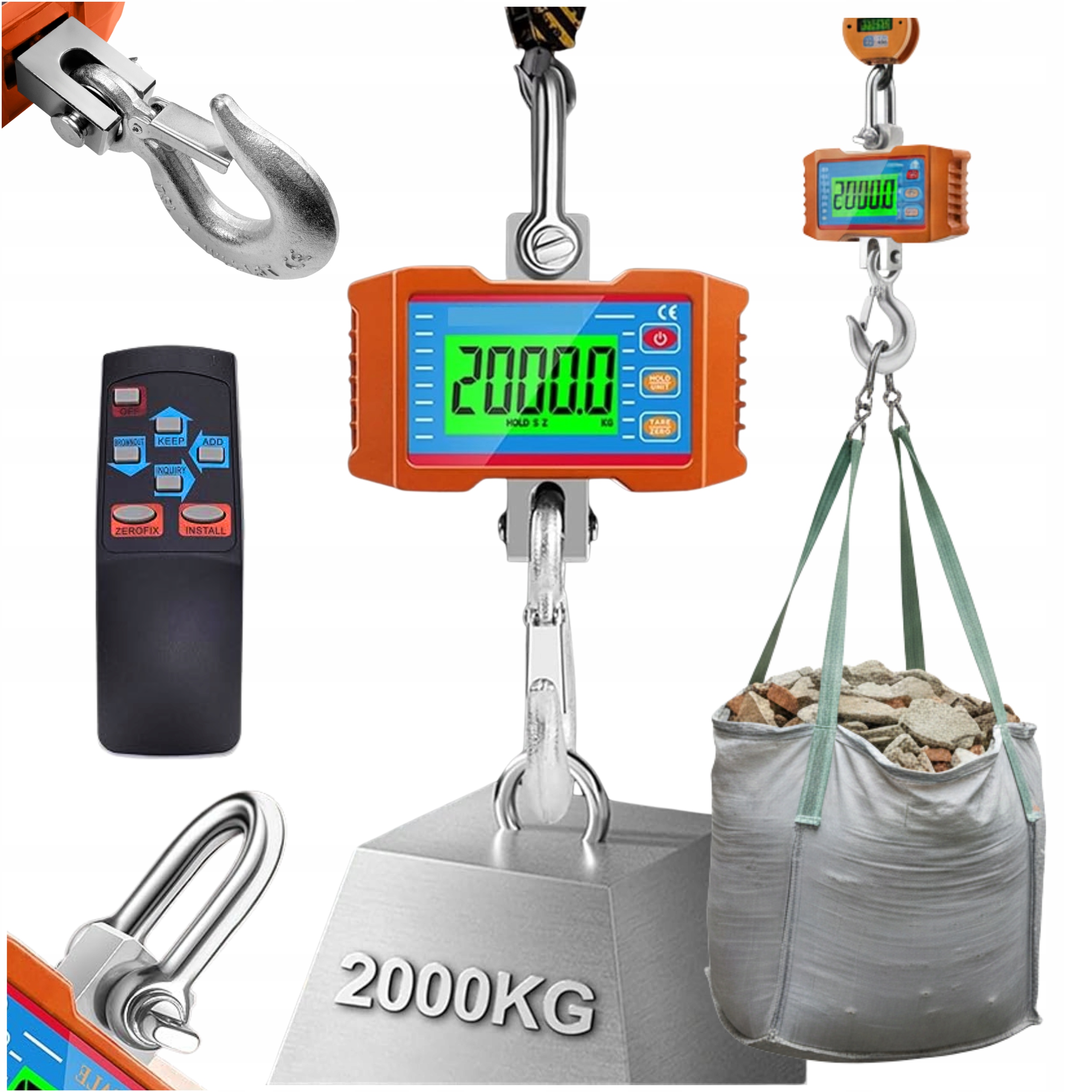 Elektronická Haková Váha závěsná LCD displej skladovací 2000 kg 2T tuny