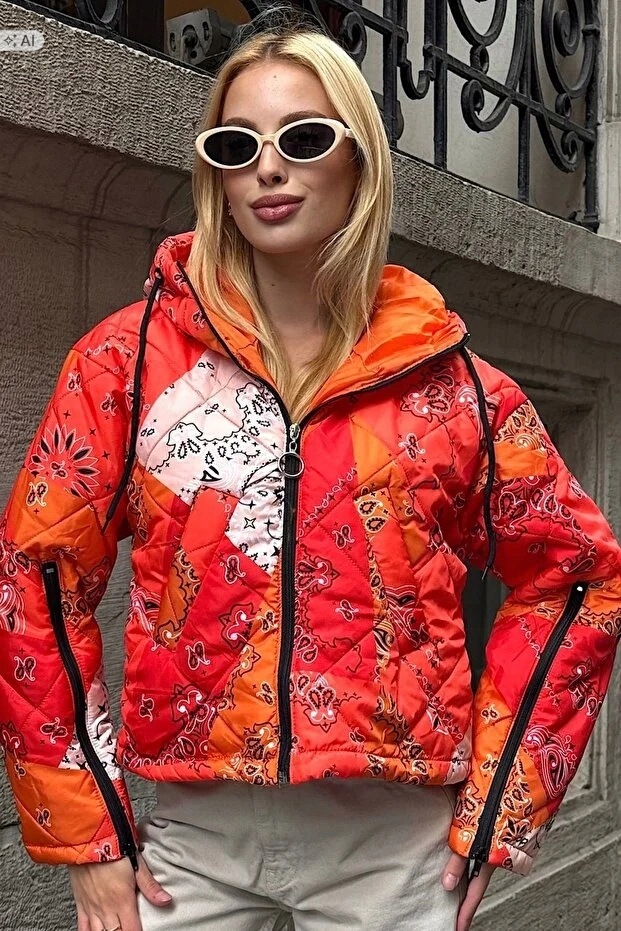 Krátká Prošívaná Dámská Vzorovaná Bunda Ve Stylu Boho L/XL 5IA