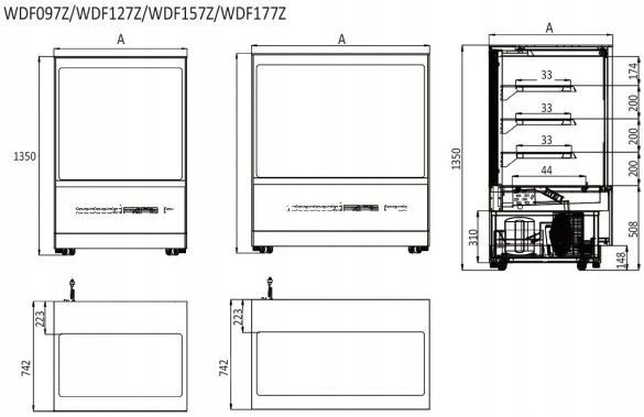 Witryna chłodnicza cukiernicza 530L 120cm drzwi przesuwne Szron WDF127Z